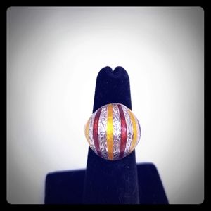 Sterling 925 Etched Scroll Dome Enamel Ring SZ 5.5